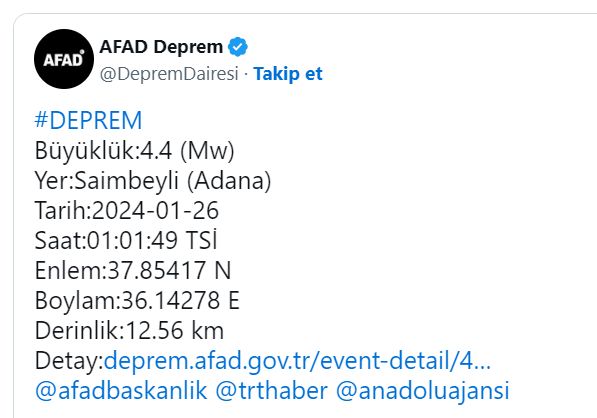 4,4 büyüklüğünde deprem